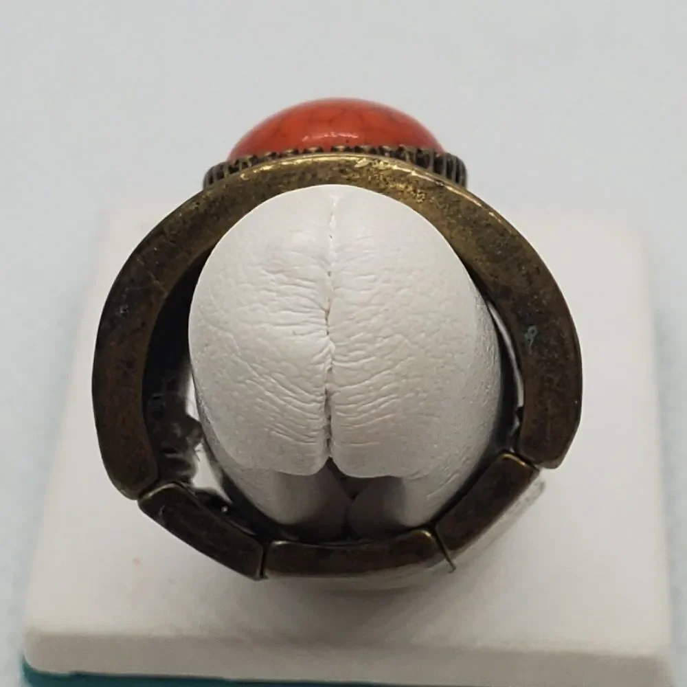 Orange & Gold Tone Stretchy Ring